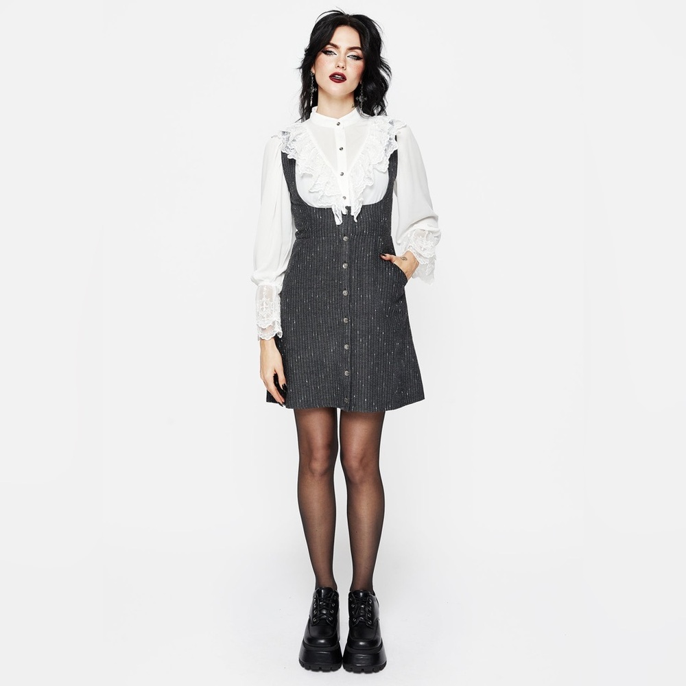 NWT Disturbia Isabella Wool Blend Button Up Mini Pinafore Dress - Picture 5 of 7
